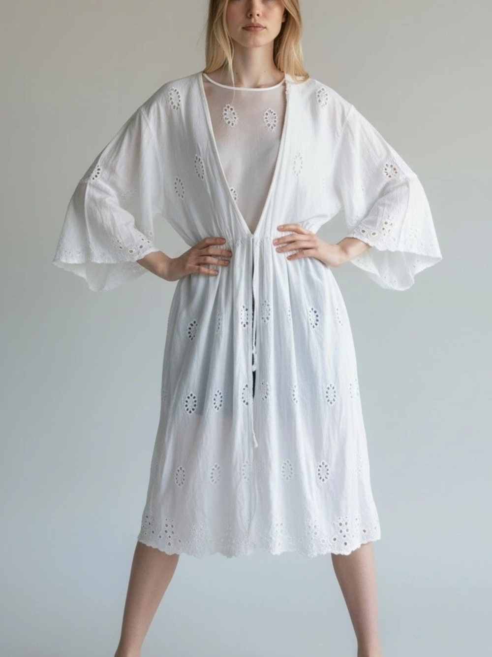 White Eyelet Long Kimono / Boho Duster